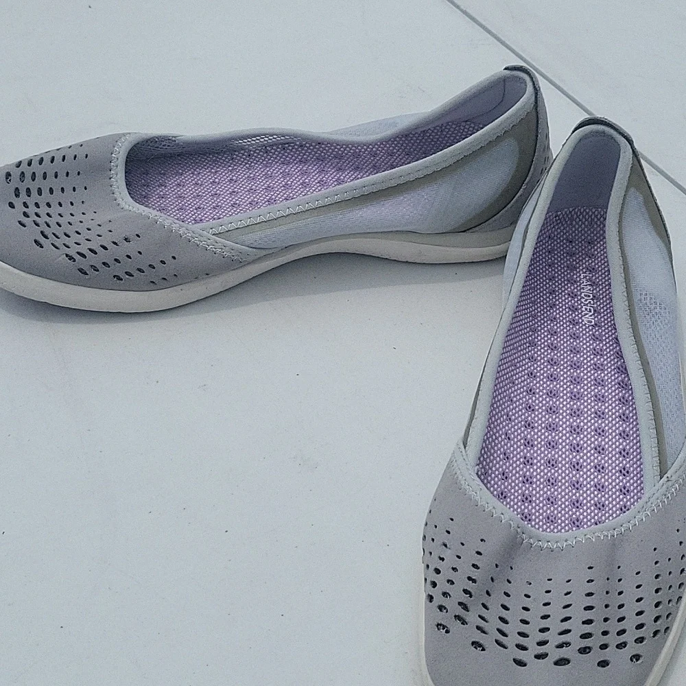 Lands' End Gray Slip-On Ballet Flats with Lavender Insoles